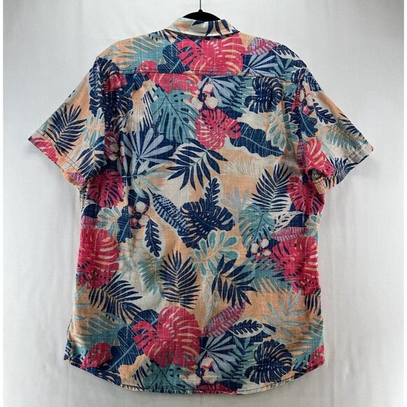 IZOD Shirt Mens Size L Saltwater Tropical Button Down Camp Cotton Blue Red - Picture 2 of 10